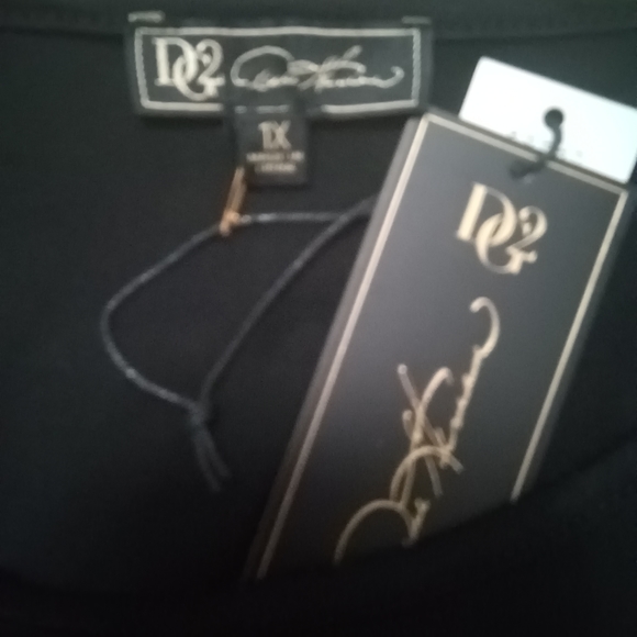 DG2 Diane Gilman Black Combo Hi-Low Hem Peplum Top Plus Size 1X - Picture 8 of 11